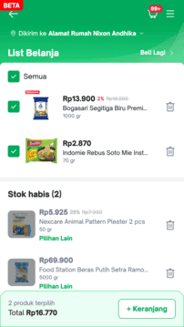 Tokopedia NOW! Shopping List Page